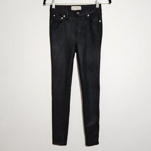 We The Free Pants Size 24‎ Soft Faux Suede Coated Black Jeans Skinny Leg Moto